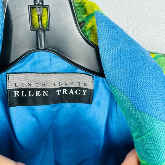 Ellen Tracy Lina Allard Linen Tropical Floral Blue Blazer Skirt Set - Picture 3 of 15
